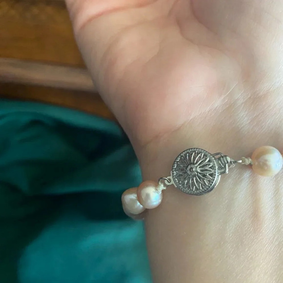 Pink Freshwater Pearl and Rhinestone Bracelet - Picture 14 of 15